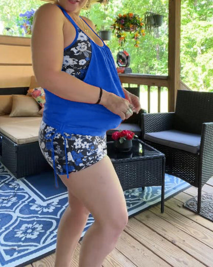 Printed Suspender Boxer Swimsuit