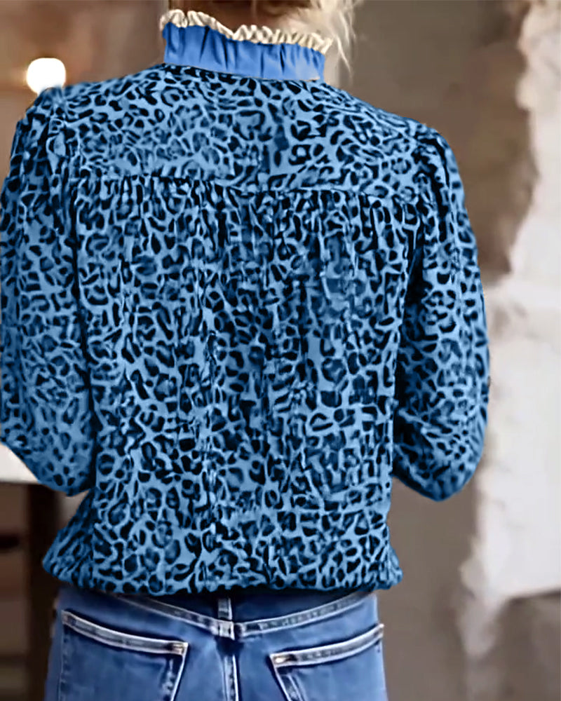 Casual Leopard Print Long-Sleeved Blouse