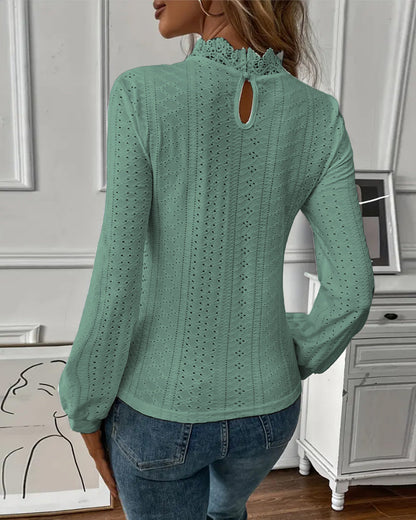 Lace Round Neck Long Sleeve Top
