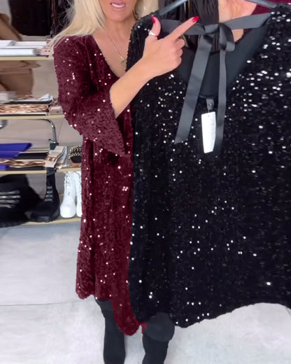 Velvet Sequined Dress With Wide Neckline