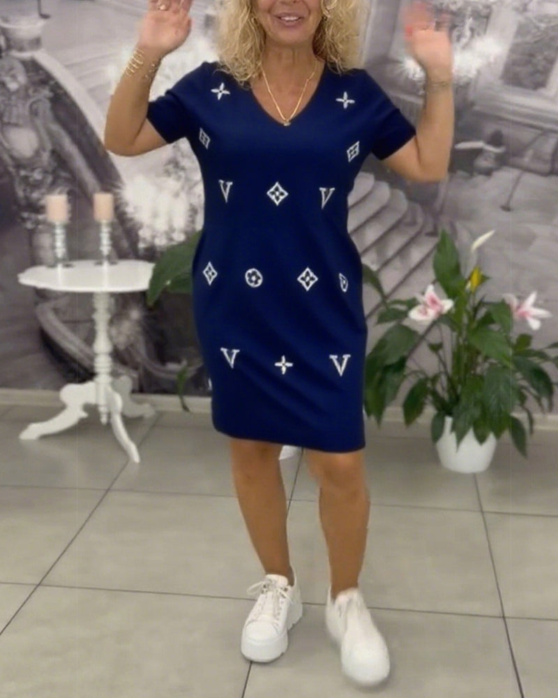 Fashion V-Neck Short-Sleeved Dress