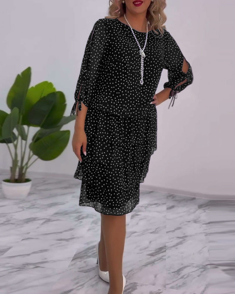 Polka dot print layered elegant dress