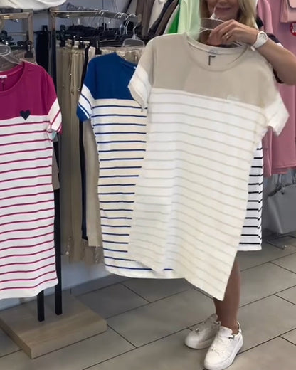 Crew Neck Casual Striped Dress