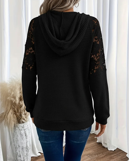 V-Neck Long-Sleeved Lace Casual Hoodie