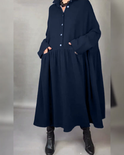 Lapel Button Oversized A-Line Dress