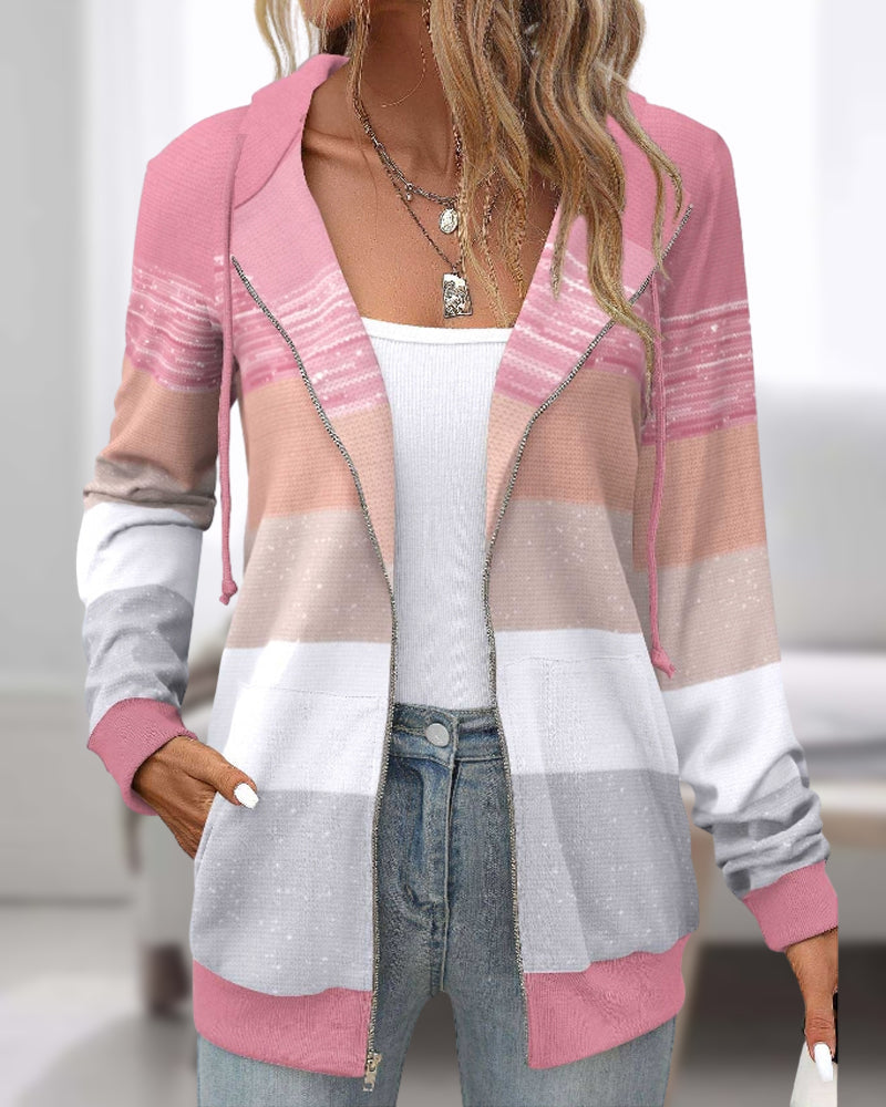 Color block hooded casual coat