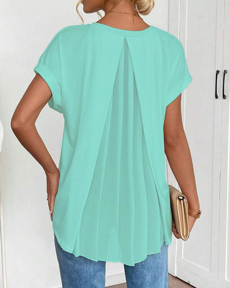 Short-Sleeved Solid Color Patchwork T-Shirt