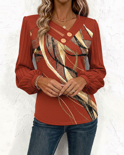 Striped Print Lantern Sleeve Top