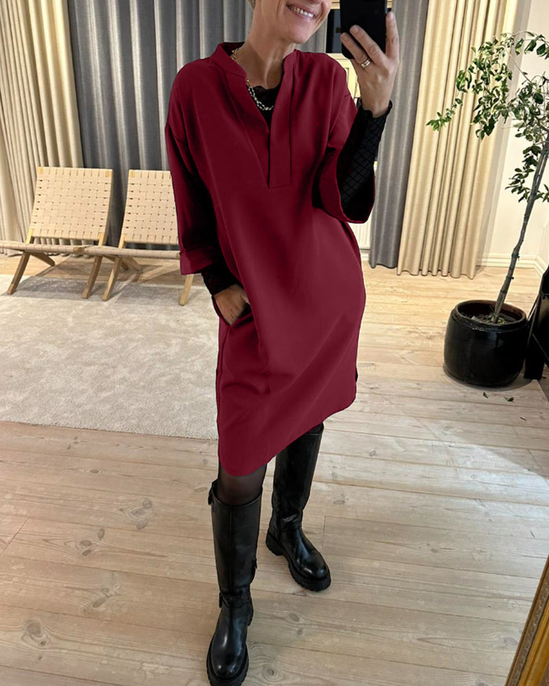 Shift dress with pocket and V-neck