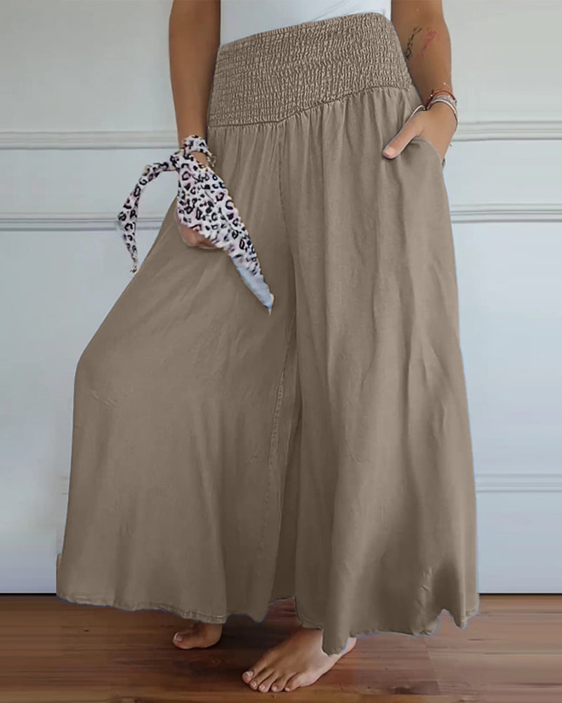 Elastic waist wide leg pants
