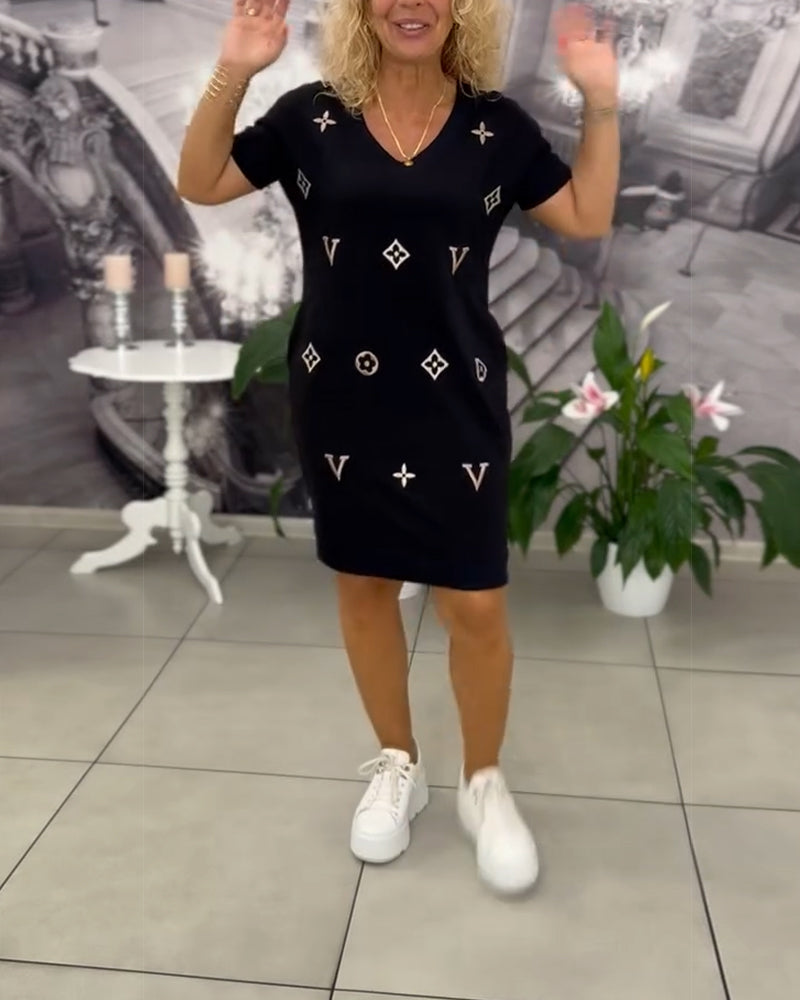 Fashion V-Neck Short-Sleeved Dress