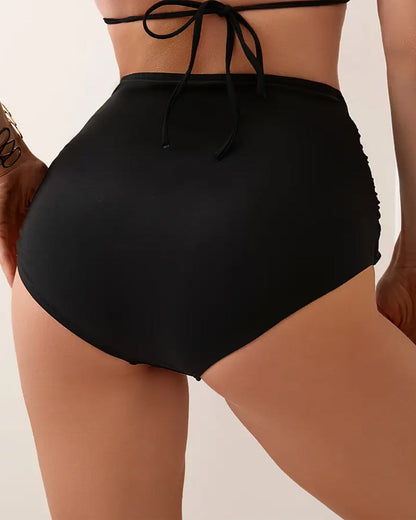 Pleated Solid High Waist Swimwear Bottom