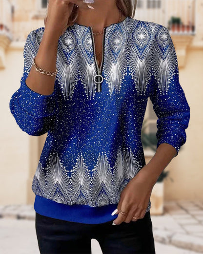 Half-Zip Retro Printed Hoodie