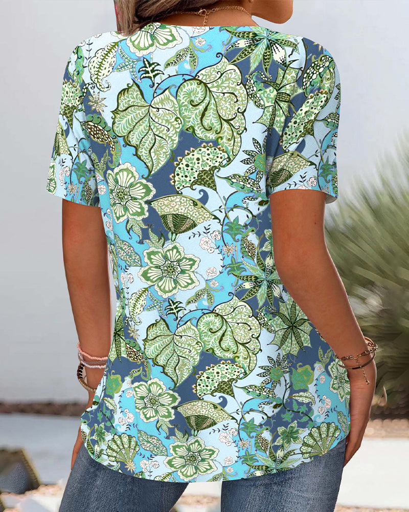 Short-Sleeved Floral All-Match Blouse