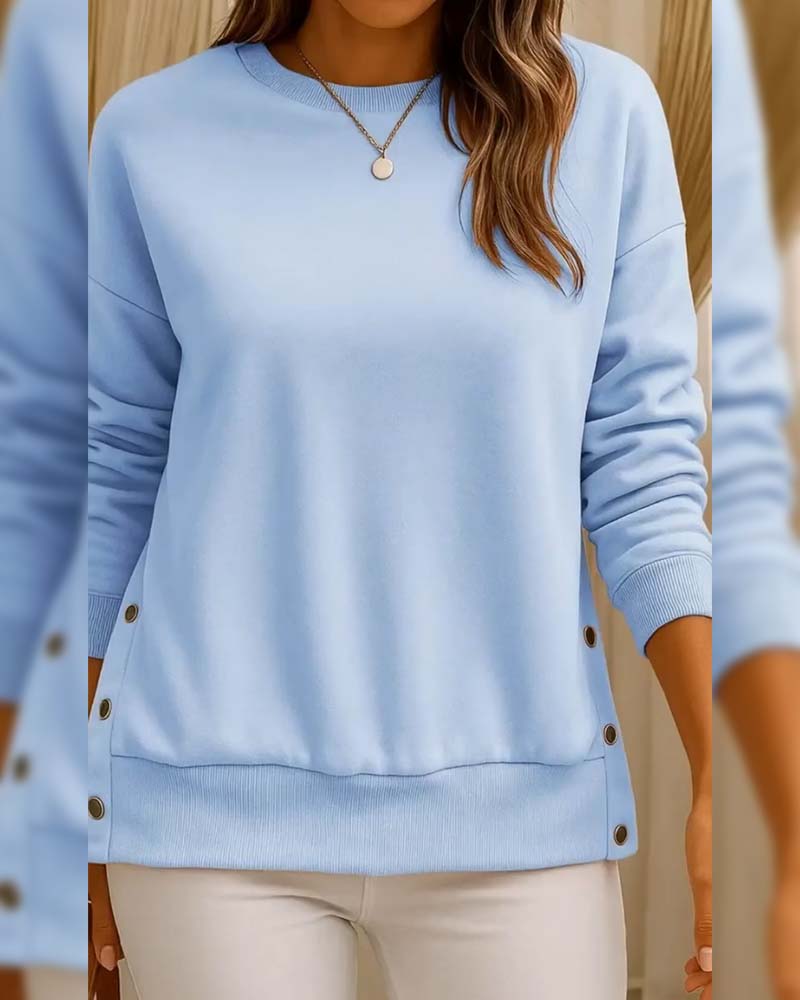 Crew Neck Sweatshirt With Button-Down Hem