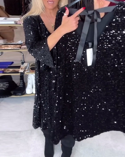 Velvet Sequined Dress With Wide Neckline