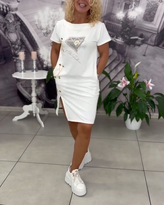 Printed Fitted Slit Dress