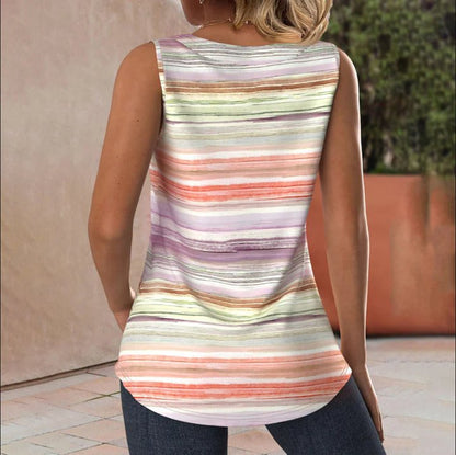Colorful Striped Casual Pleated Tank Top