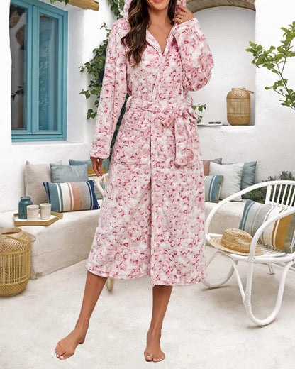 Leopard-Print Elegant Flannel Robe