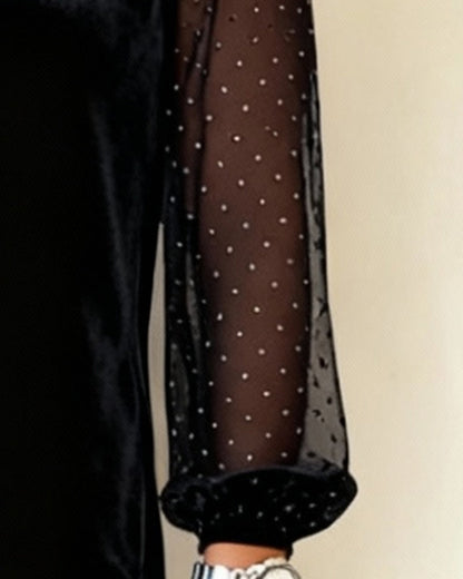 Mesh-Paneled Velvet Lace Dress