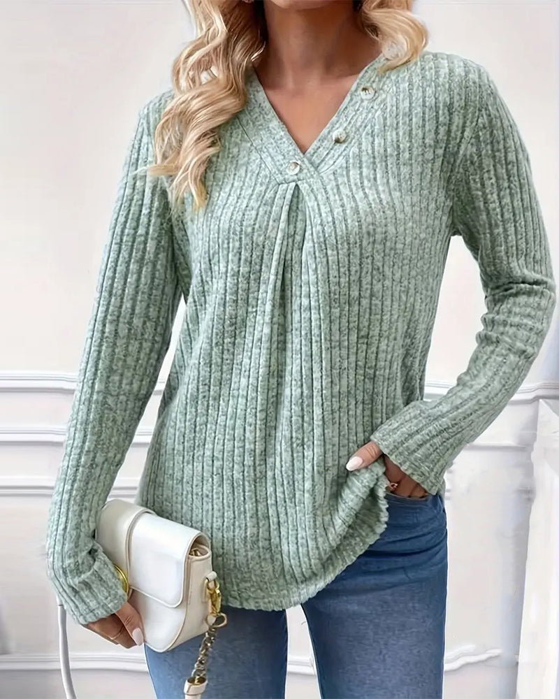 V-Neck Ribbed Long-Sleeve Top