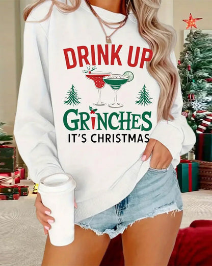 Wine Glass Printed Round Neck Sweatshirt