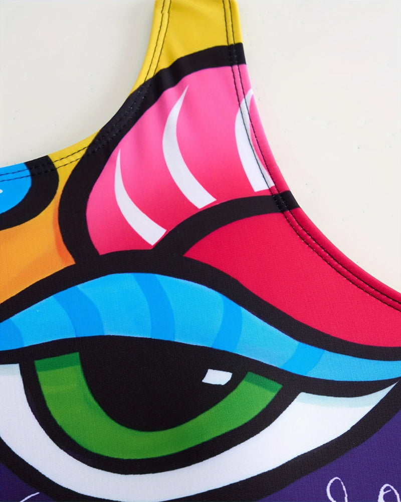 Sleeveless Printed One-Piece Swimsuit