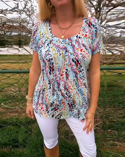 U-Neck Short-Sleeved Printed T-Shirt