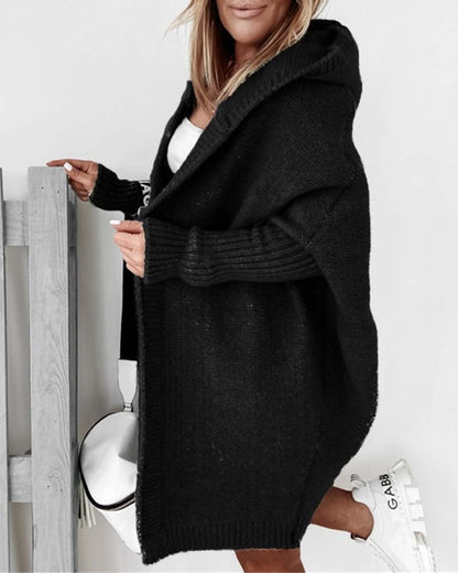 Simple solid color bat hooded cardigan