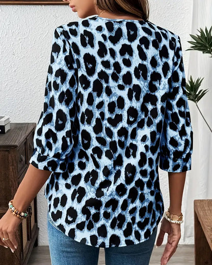 Half-Sleeved Leopard Print Loose Blouse