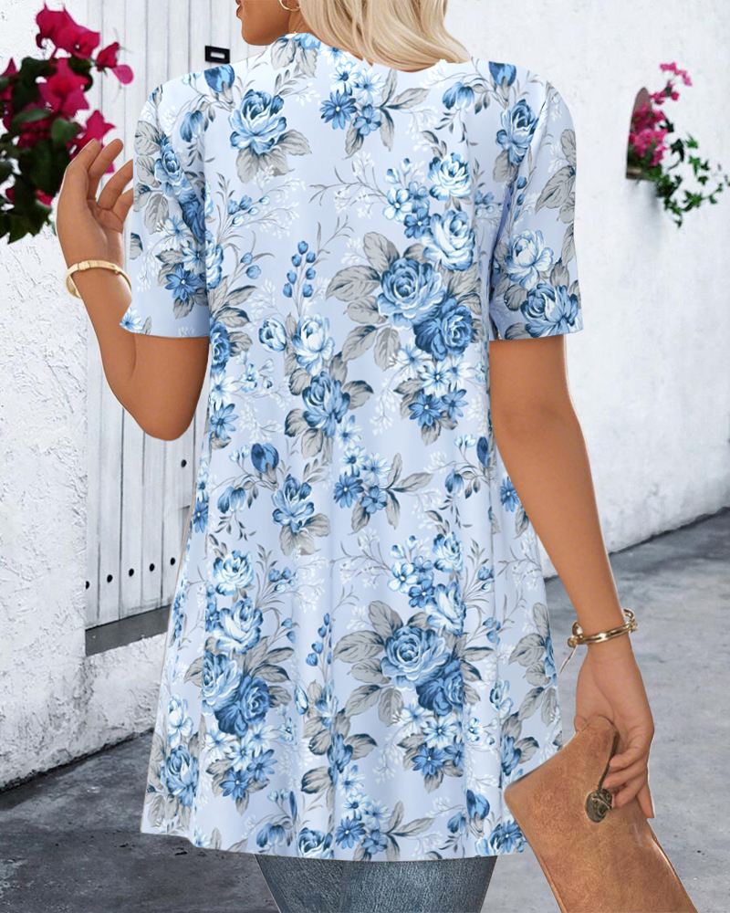 Irregular Print Short Sleeve Blouse