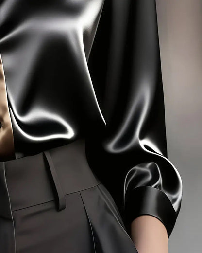 Fashionable Business Satin Color Block Shirt