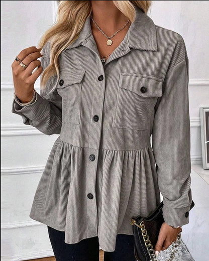 Pocket Corduroy Buttoned Top