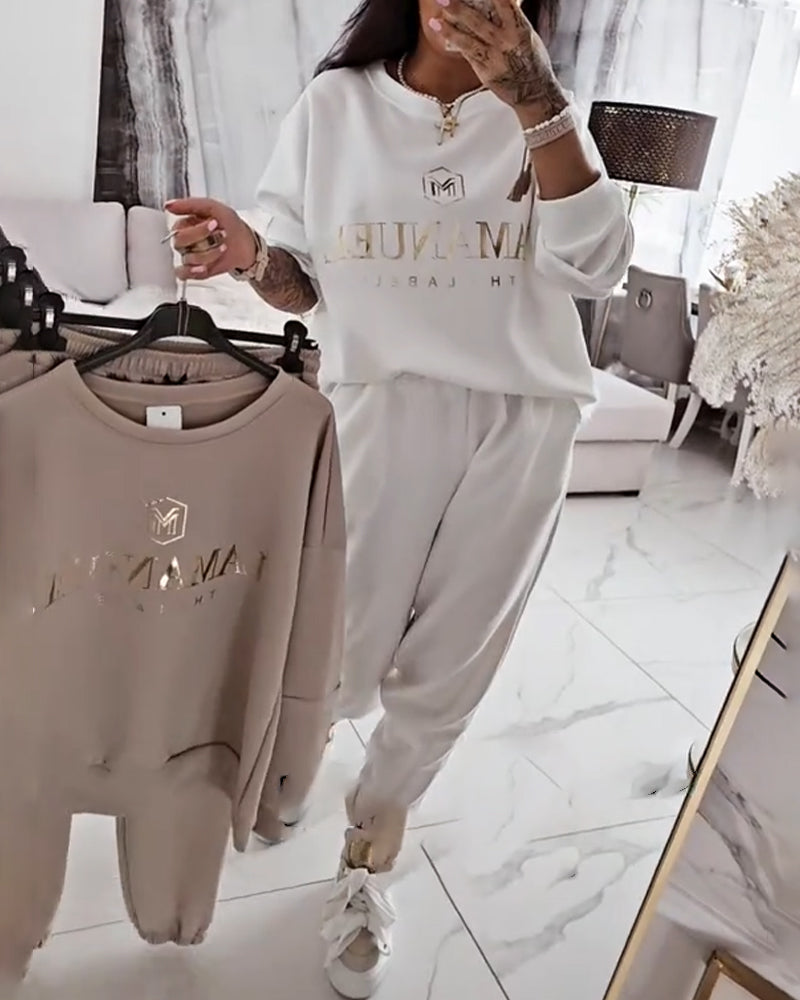 Sporty Casual Printed Two-Piece Set