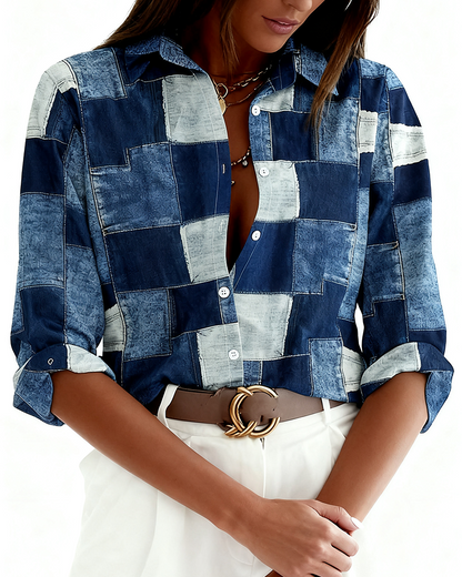 Checkered Print Color-Blocking Shirt