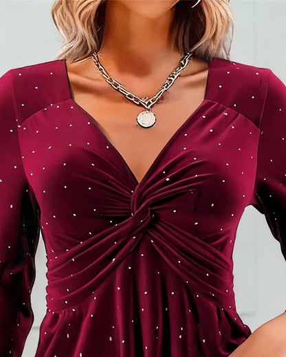 V-Neck Glitter Knot Design Top