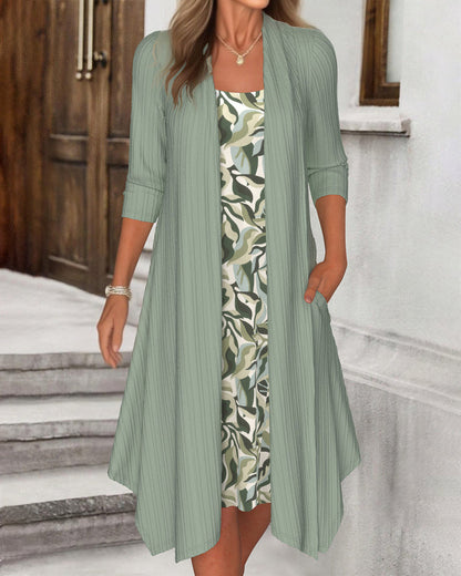 Irregular Fake Two-Piece Printed Dress