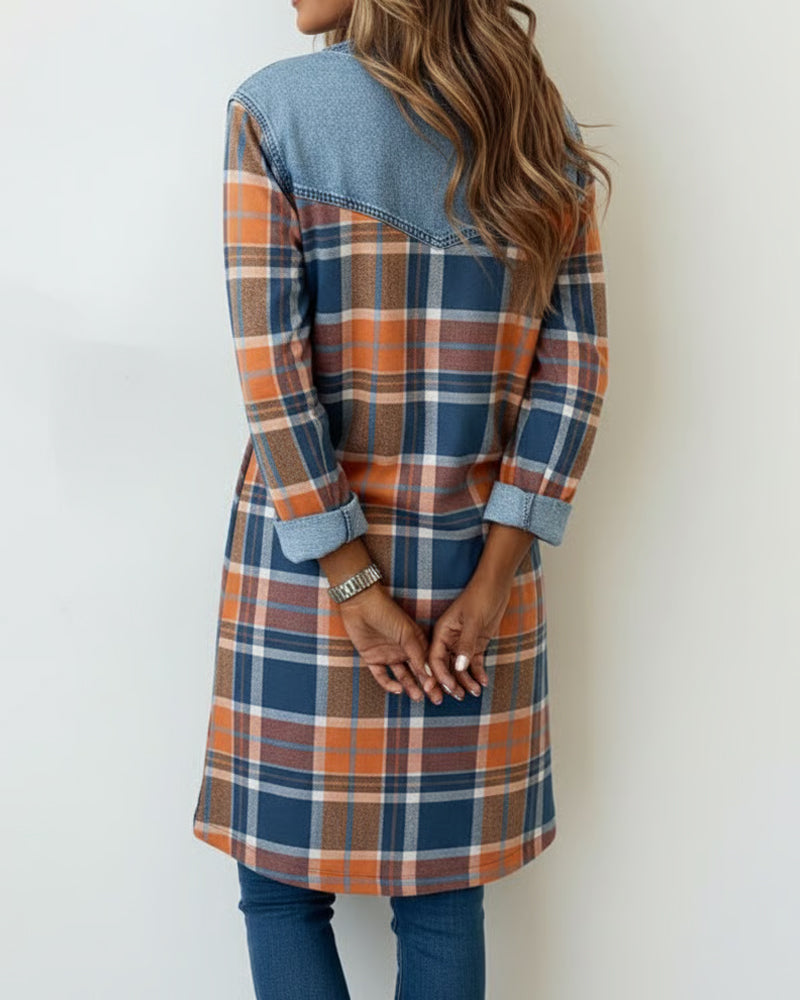 Plaid Patchwork Denim Dress