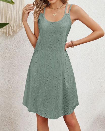 Solid Color Round Neck Suspender Dress