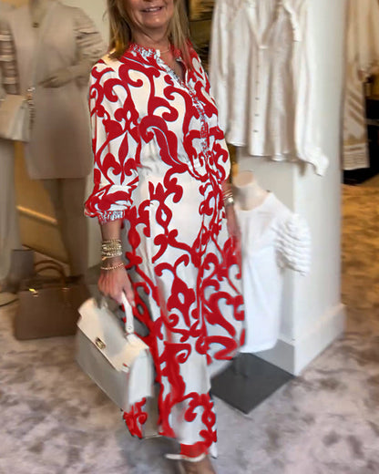 V-Neck Printed Loose Dress