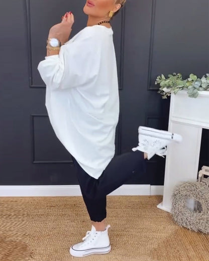 Round Neck Irregular Letter Print Top