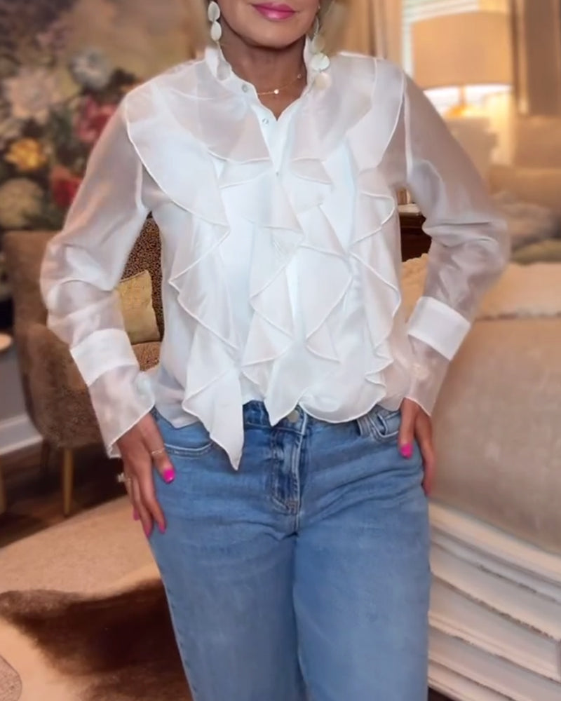 Elegant Solid Color Ruffled Blouse
