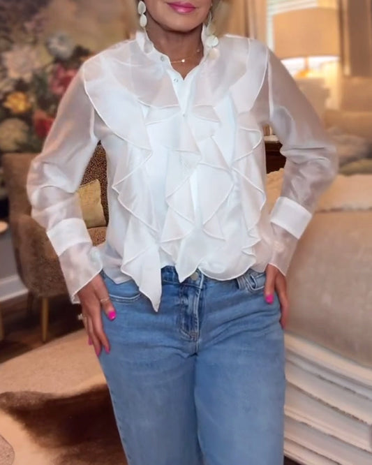 Elegant Solid Color Ruffled Blouse