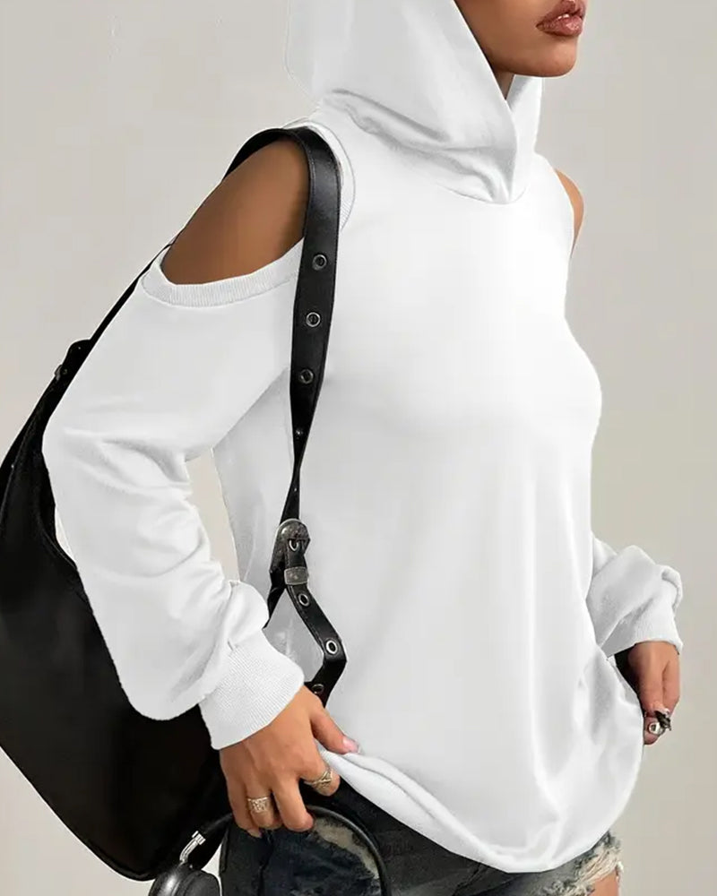 Off-The-Shoulder Hooded Sweatshirt
