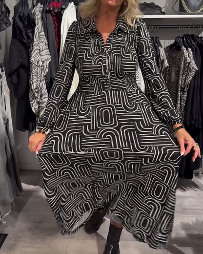 Lapel - collared Fashionable Printed Dress