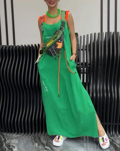 Sleeveless Personalized Letter Print Dress