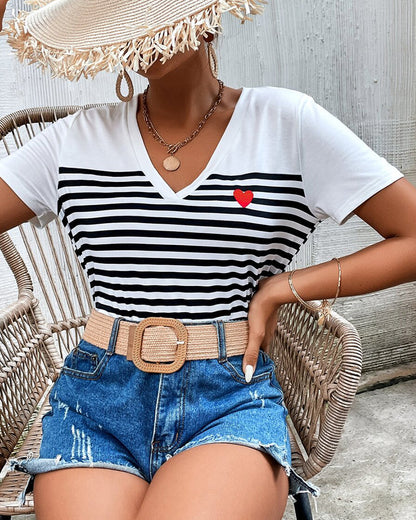 V-Neck Striped All-Match T-Shirt