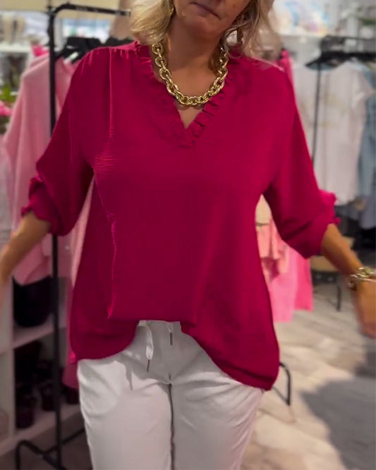 V-Neck Pullover Loose Casual Blouse