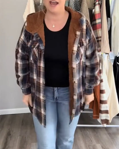 Plaid Hooded Woolen Coat