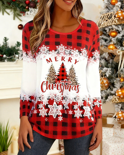 Plaid Christmas Print Top